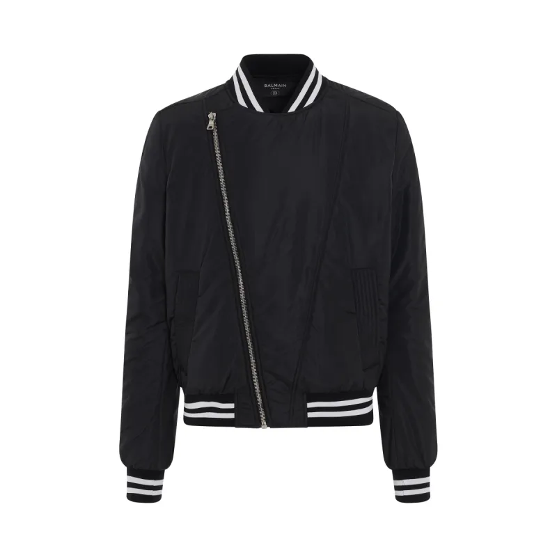Nylon Bomber Jacket in Black/White sold by MARAIS