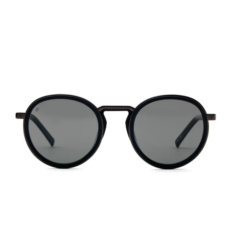 Black Matte Rounded Sunglasses with Solid Smoke Lens sold by MARAIS