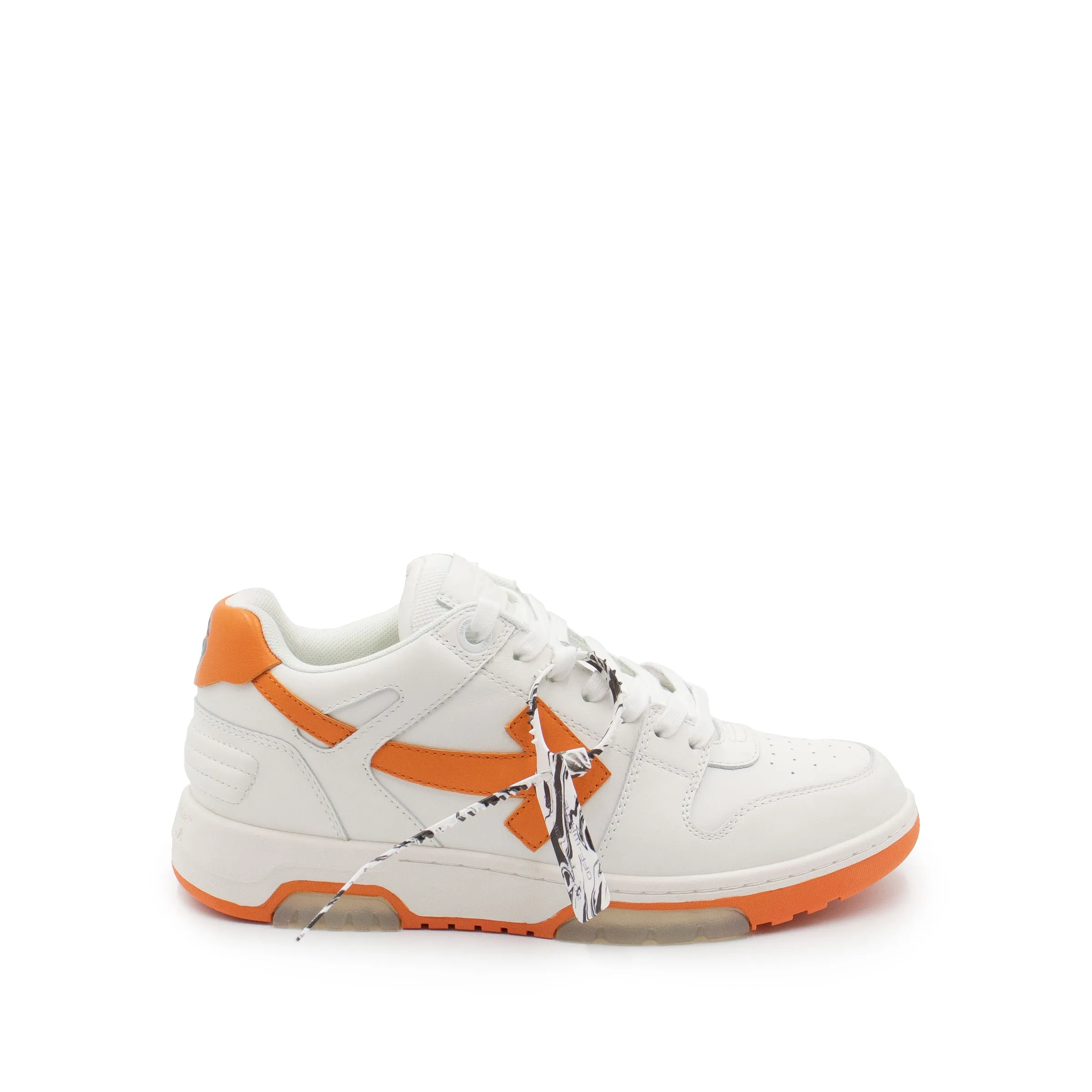 Out Of Office Calf Leather Sneaker in White Orange sold by MARAIS