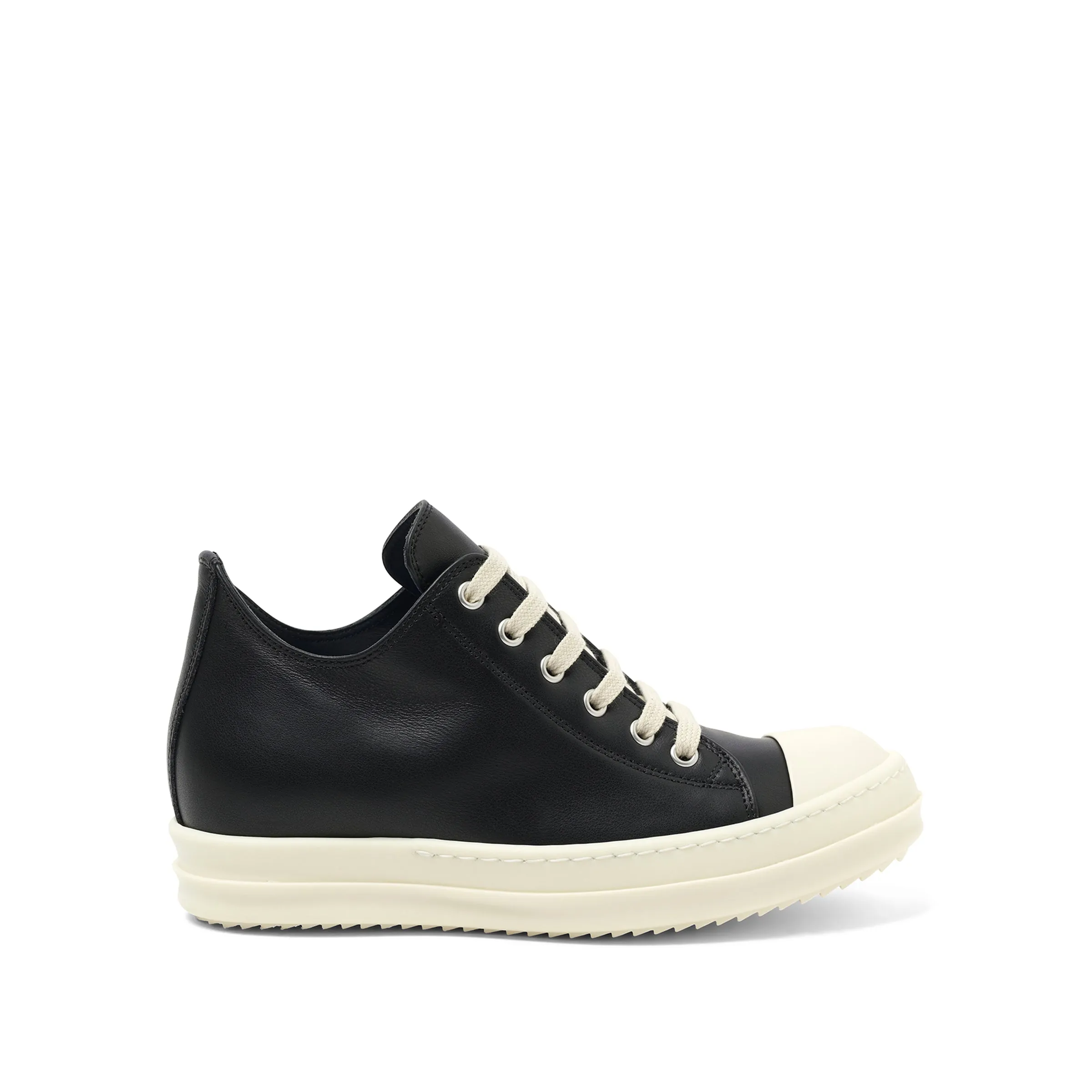 Full Grain Leather Low Sneaker in Black/Milk sold by MARAIS