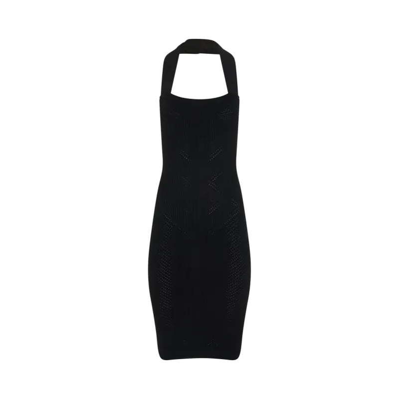 Halter Knee Length Knit Dress in Black sold by MARAIS