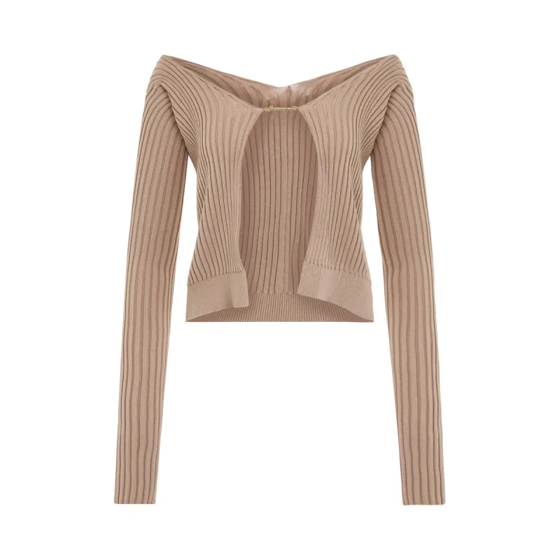 Pralu Longue Charm Cardigan in Light Brown 2 sold by MARAIS