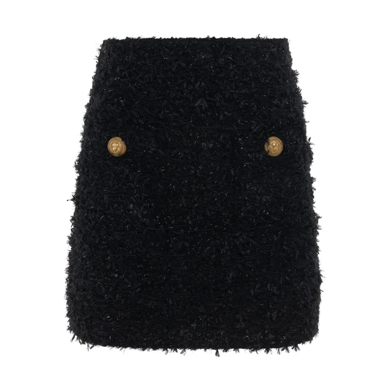 High Waisted 2 Pockets Tweed Short Skirt in Black sold by MARAIS