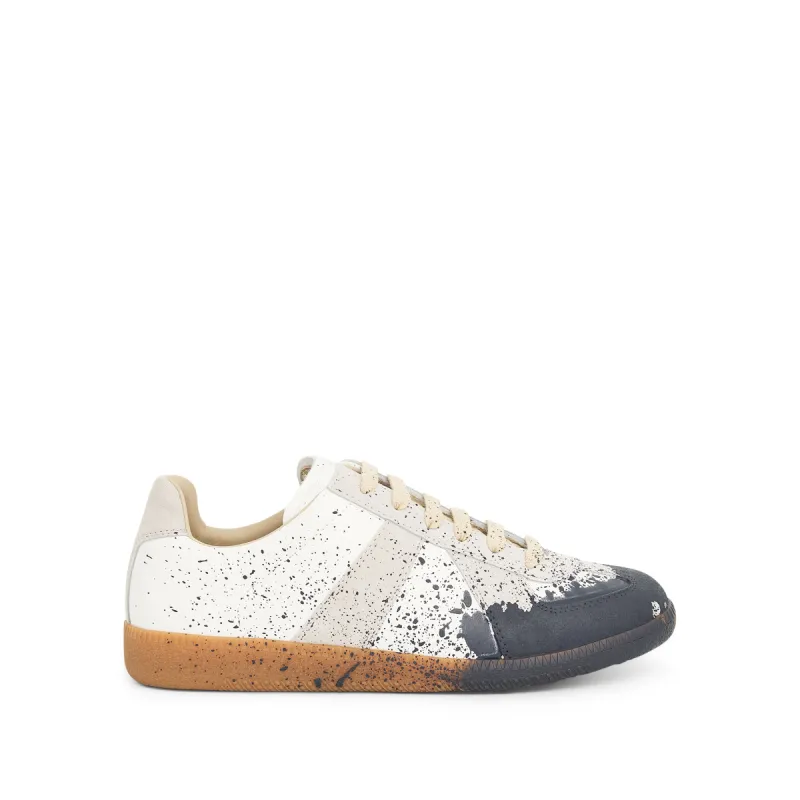 Replica Paint Splatter Sneaker in White/Pewter sold by MARAIS