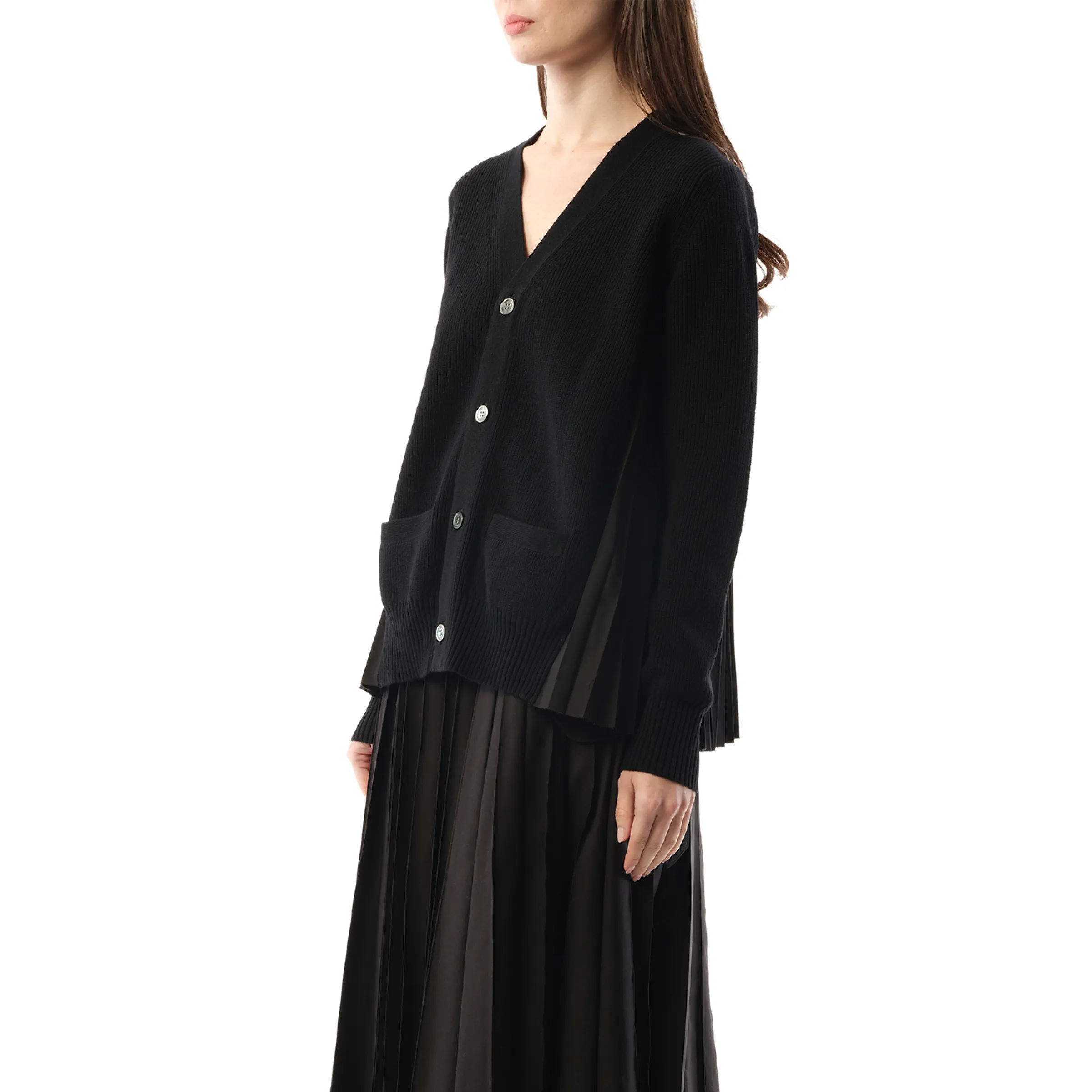 Wool Knit x Cotton Poplin Cardigan in Black sold by MARAIS product image thumbnail 5