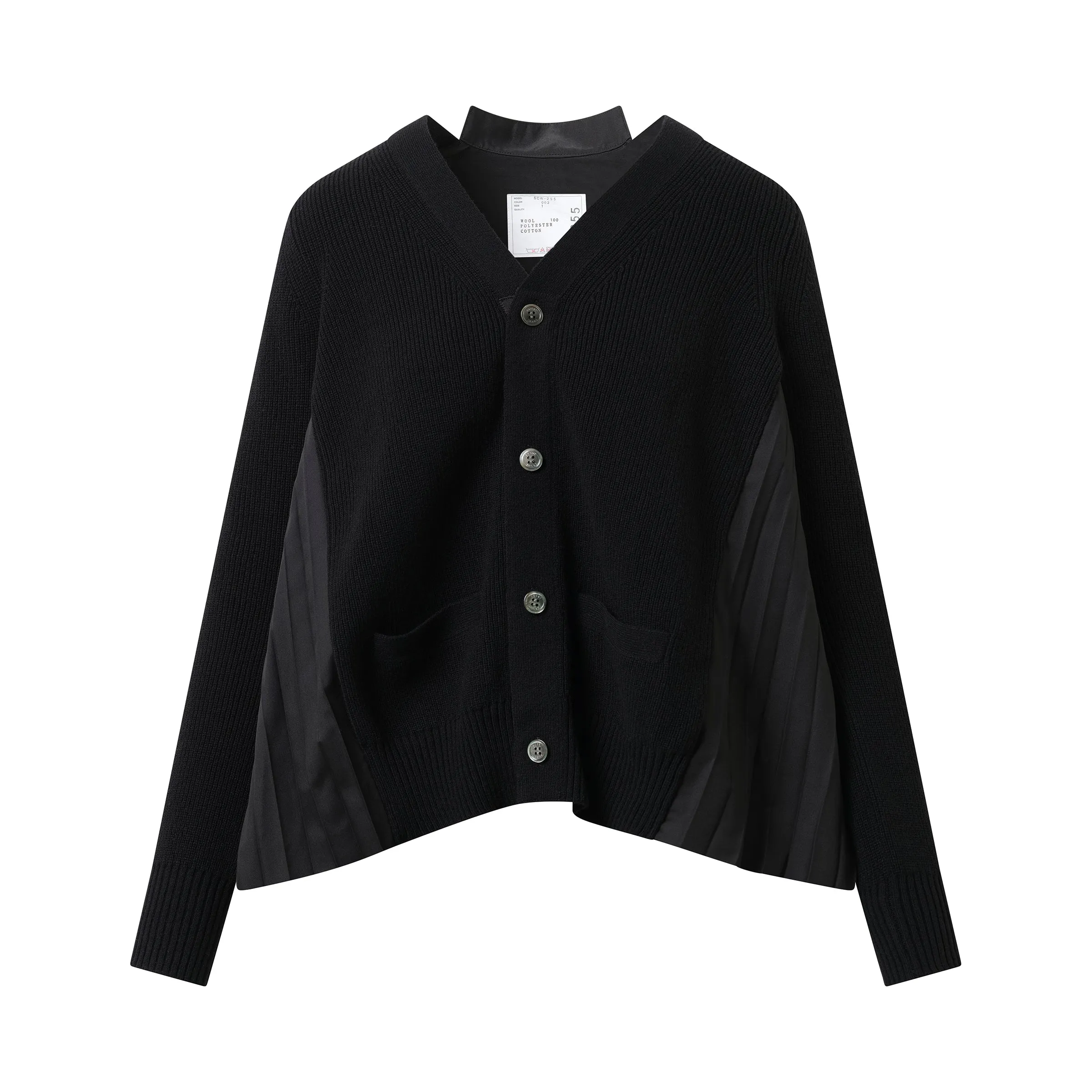 Wool Knit x Cotton Poplin Cardigan in Black sold by MARAIS product image thumbnail 2