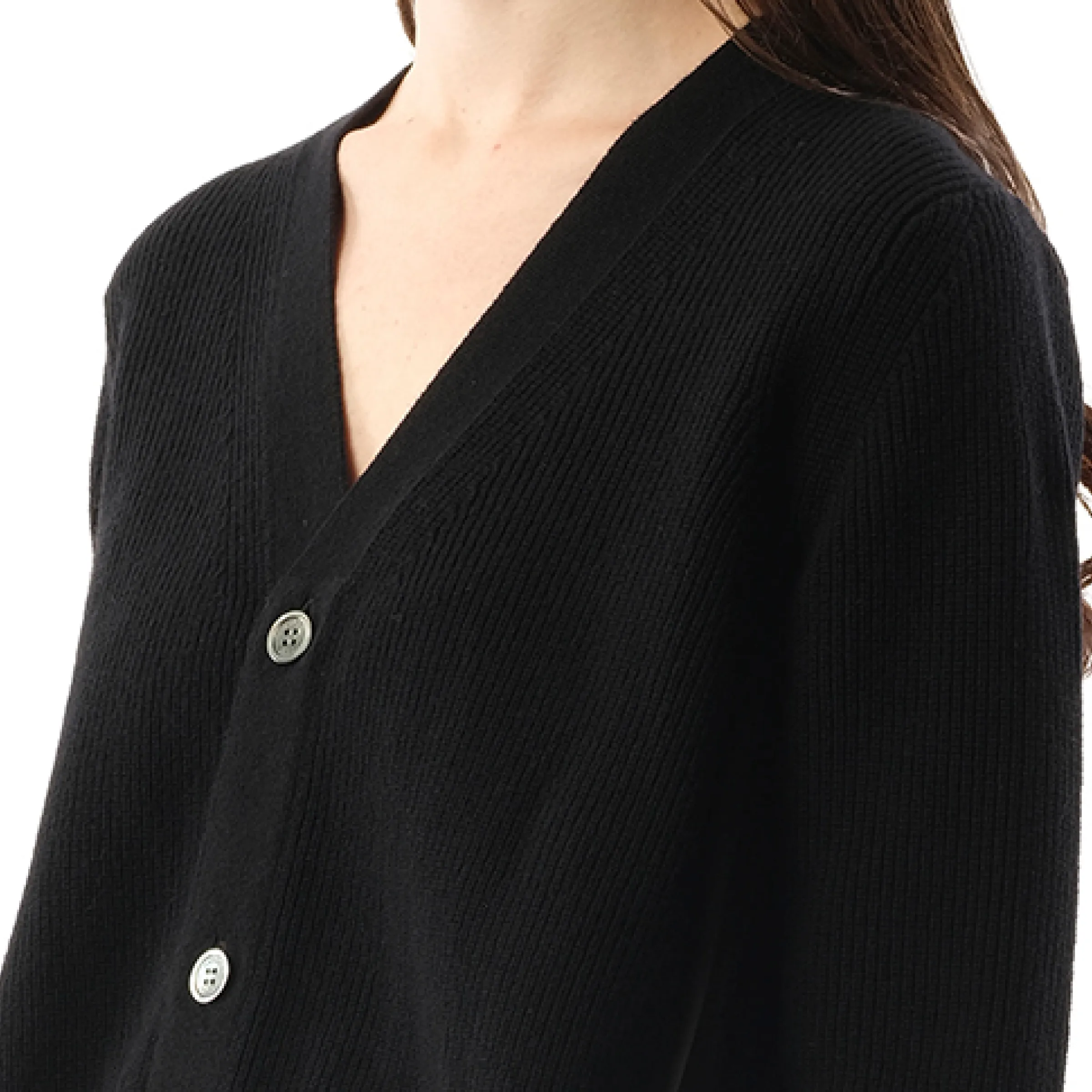 Wool Knit x Cotton Poplin Cardigan in Black sold by MARAIS product image thumbnail 3