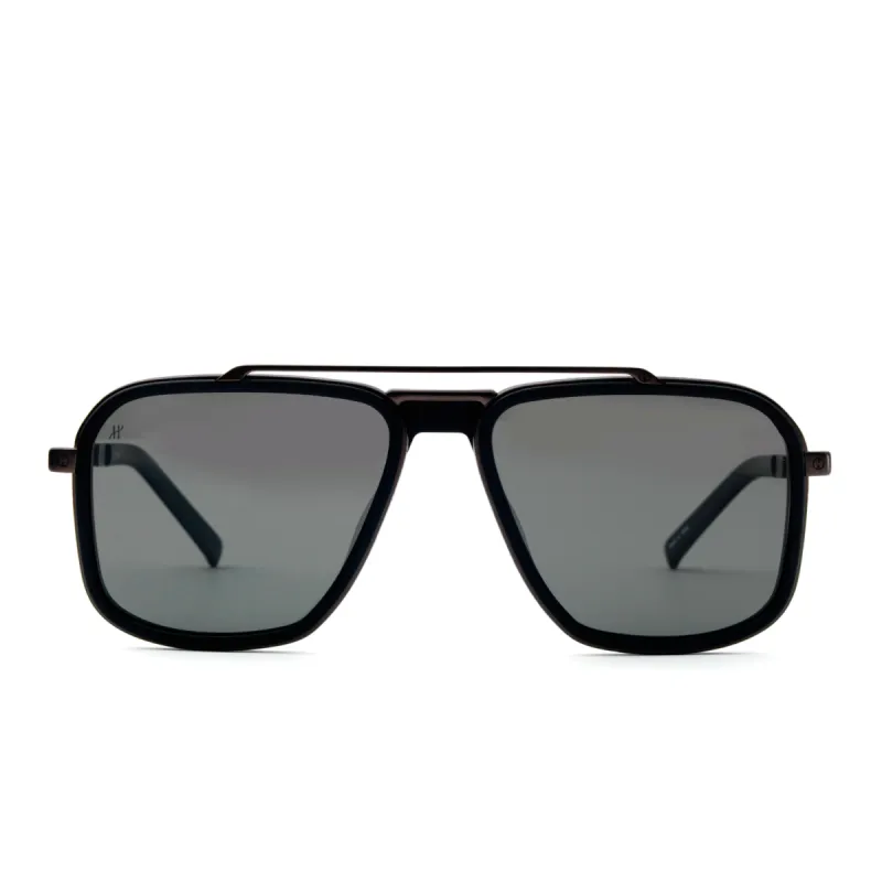 Black Matte Squared Sunglasses with Gradient Smoke Black Lens sold by MARAIS