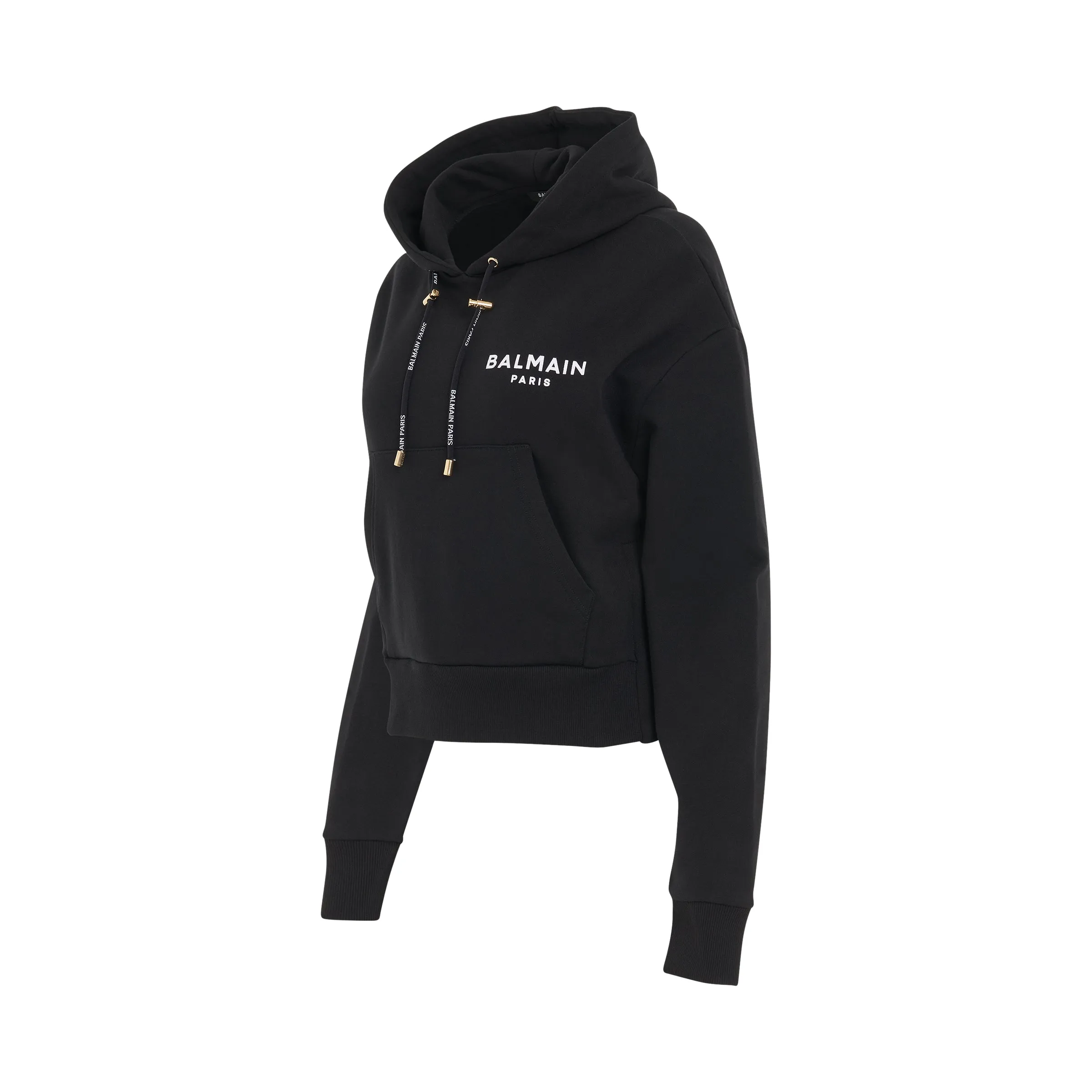 Flocked Logo Detail Cropped Eco Hoodie in Black sold by MARAIS product image thumbnail 3