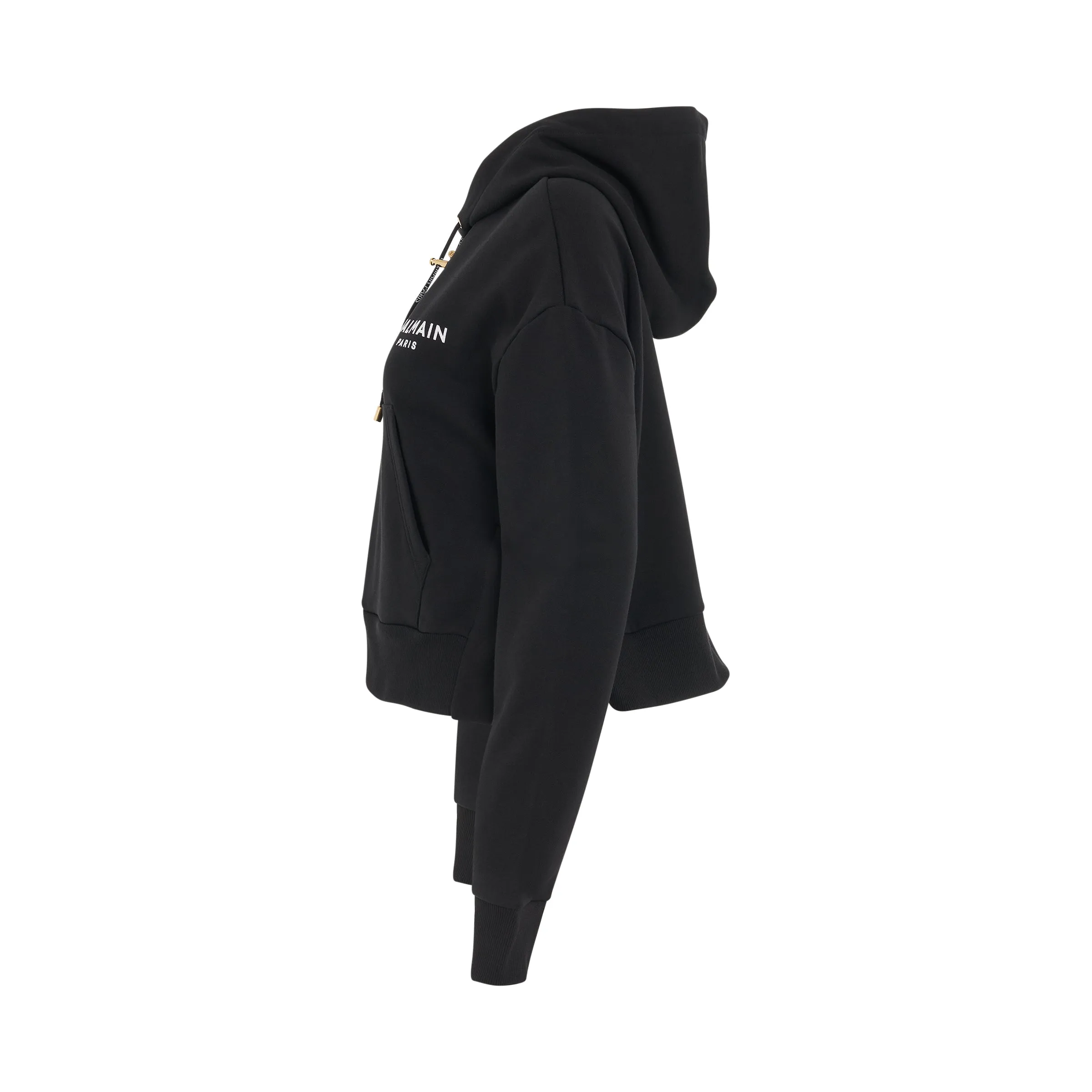 Flocked Logo Detail Cropped Eco Hoodie in Black sold by MARAIS product image thumbnail 2