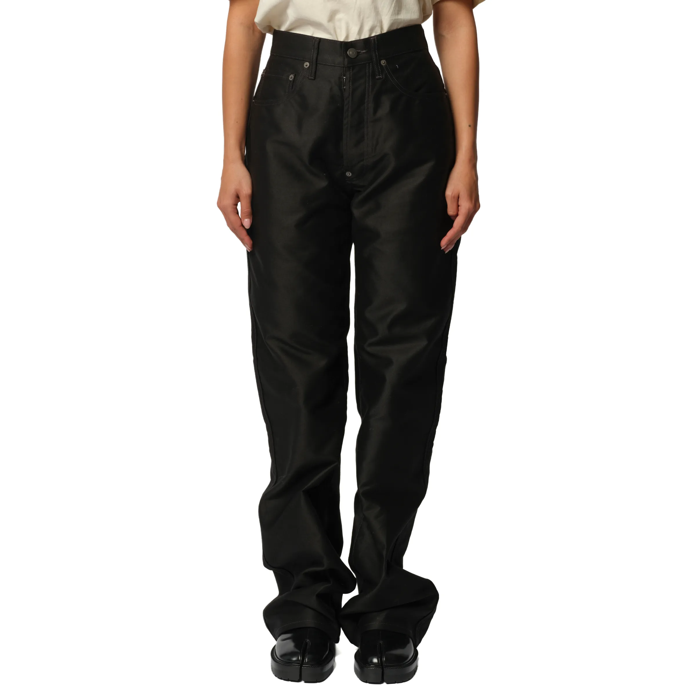 Cotton Satin 5 Pocket Pants in Black sold by MARAIS