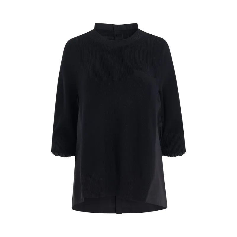 Panelled Crewneck Knit Pullover in Black sold by MARAIS