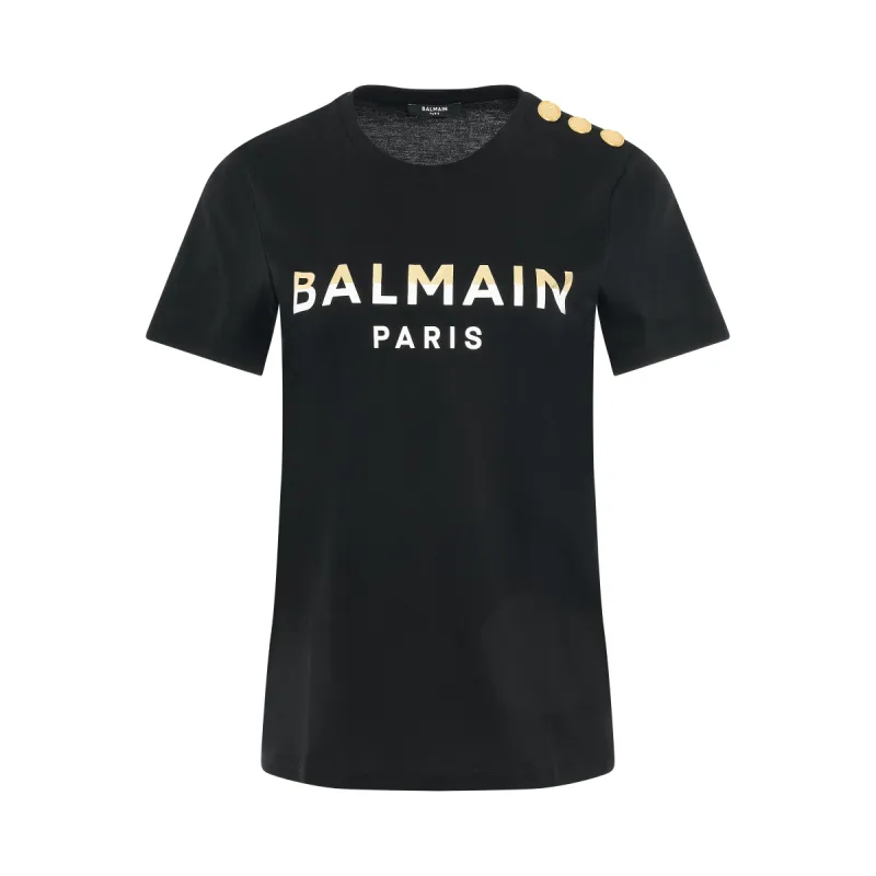 3 Buttons Foil Logo T-Shirt in Black/Gold sold by MARAIS