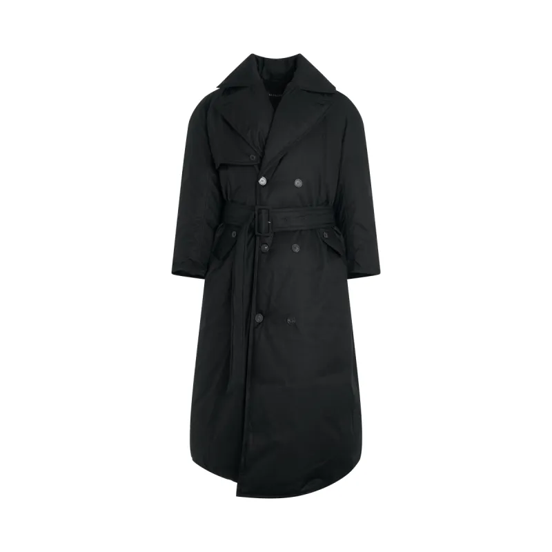 Maxi Padded Trench Coat in Black sold by MARAIS