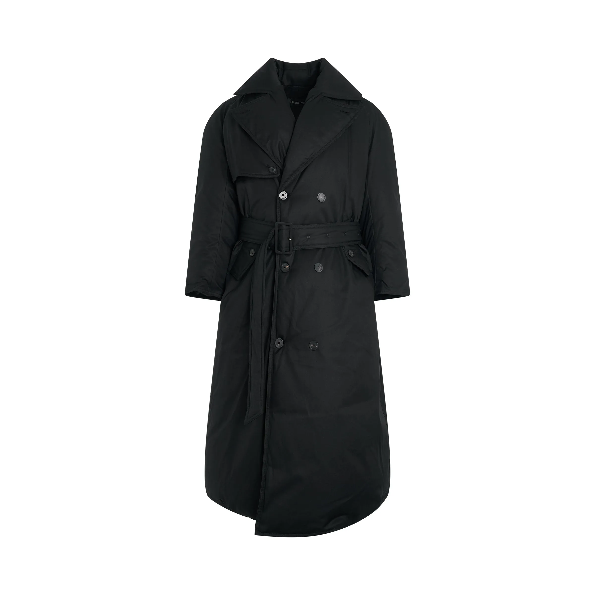 Maxi Padded Trench Coat in Black sold by MARAIS