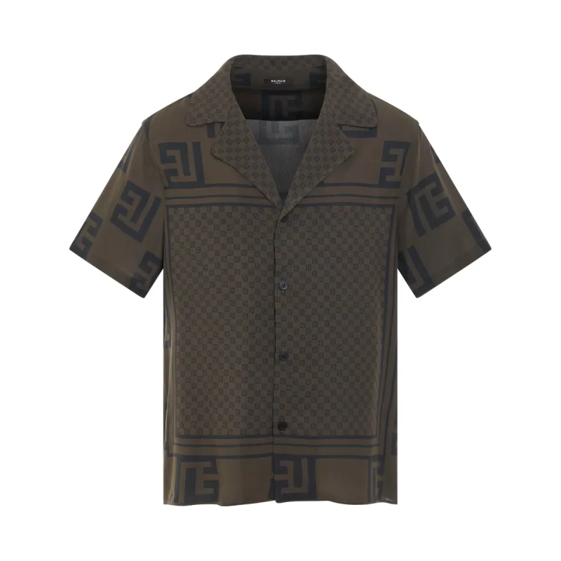 Short Sleeve Monogram Pyjama Shirt in Brown sold by MARAIS