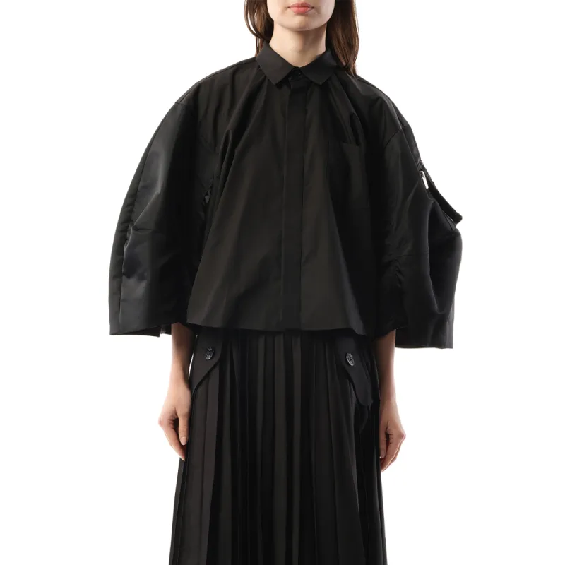 Cotton Poplin x Nylon Twill Shirt in Black sold by MARAIS