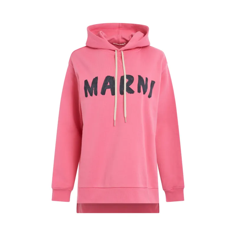 Logo Print Hoodie in Pink Candy sold by MARAIS