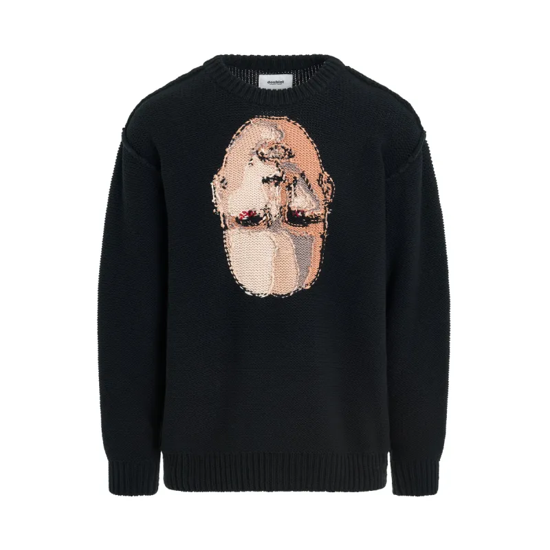 Hand-Knitting Jacquard Sweater in Black sold by MARAIS