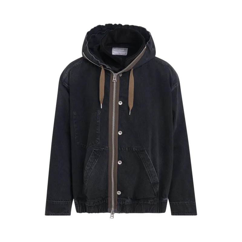 Denim Hooded Jacket in Black sold by MARAIS