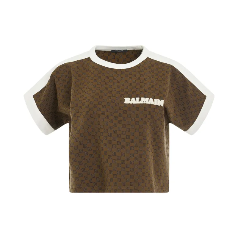 Monogram Cropped T-Shirt in Brown sold by MARAIS