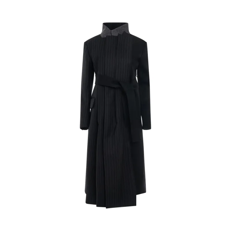 Chalk Stripe Long Coat in Black sold by MARAIS