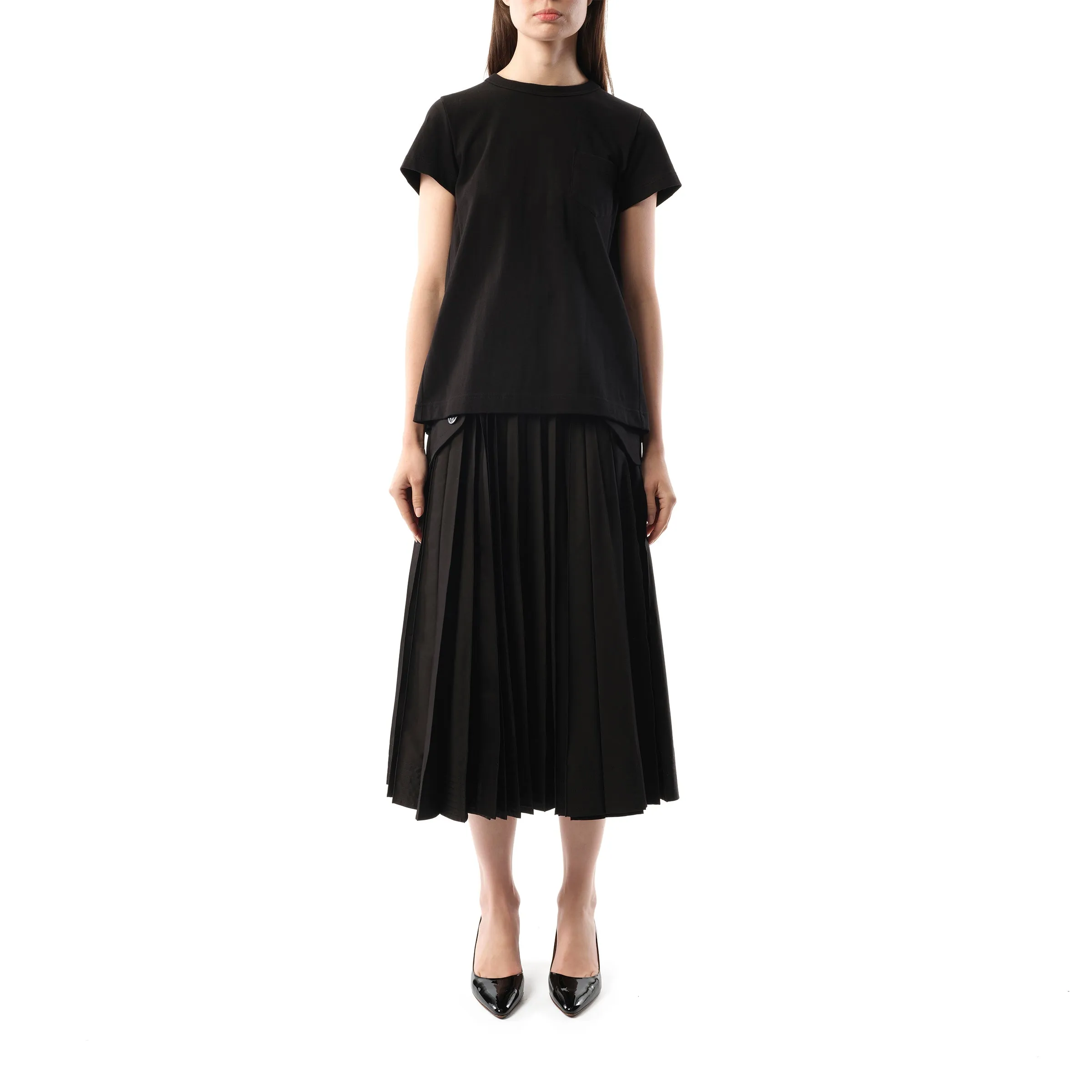 Cotton Poplin x Jersey T-Shirt in Black sold by MARAIS product image thumbnail 4