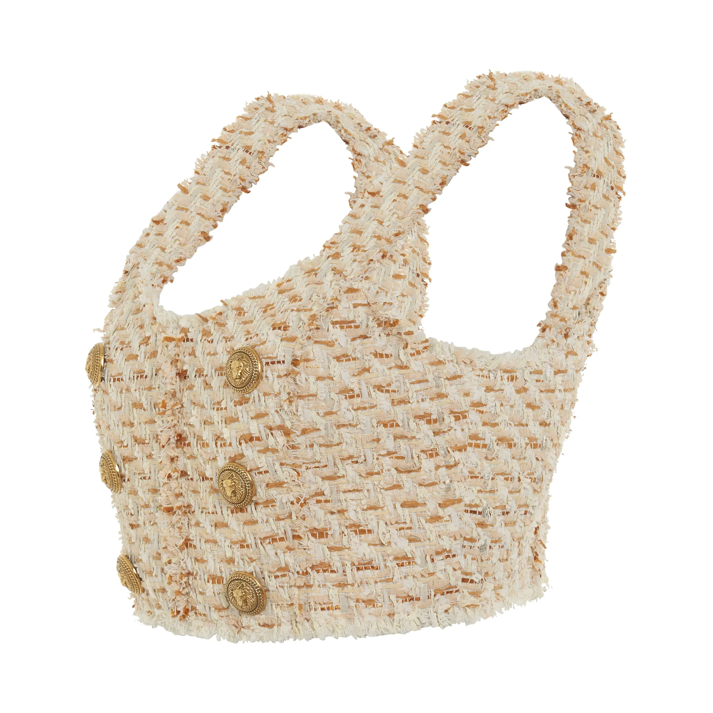 6 Button Tweed Cropped Top in Multi Beige sold by MARAIS product image thumbnail 2