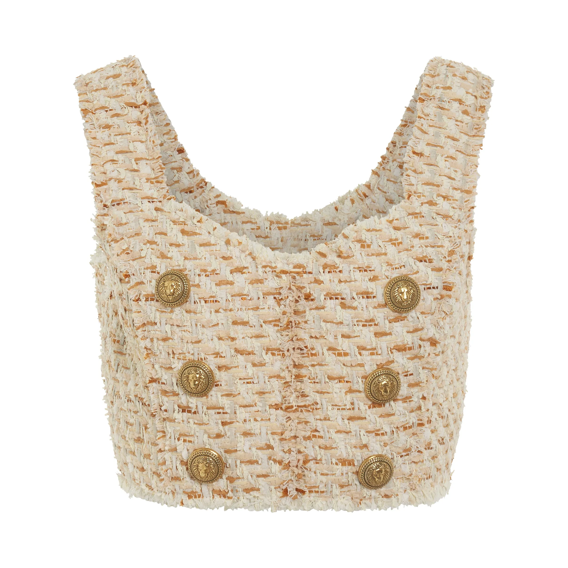6 Button Tweed Cropped Top in Multi Beige sold by MARAIS