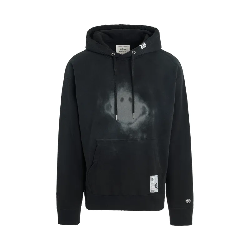 Distressed Smily Face Printed Hoodie in Black sold by MARAIS
