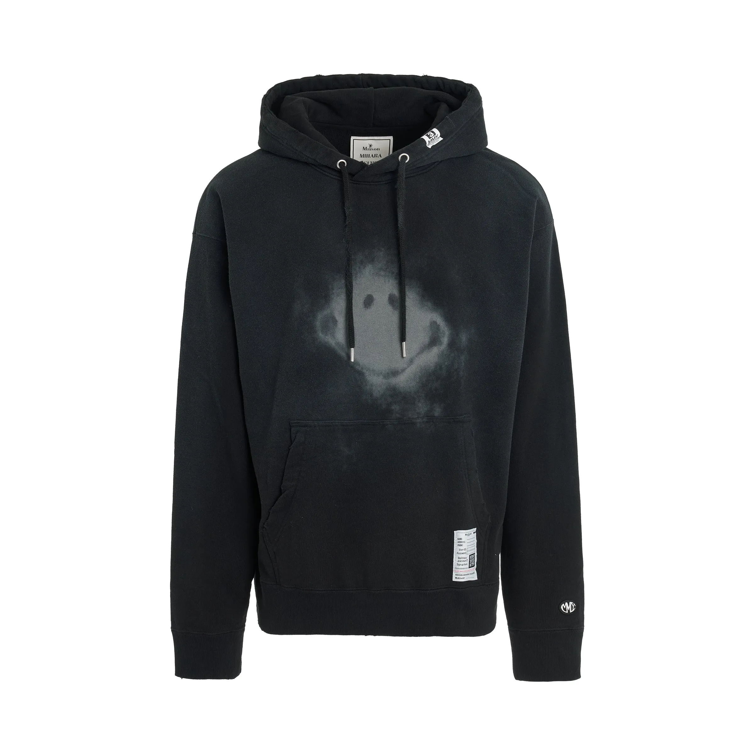 Distressed Smily Face Printed Hoodie in Black sold by MARAIS