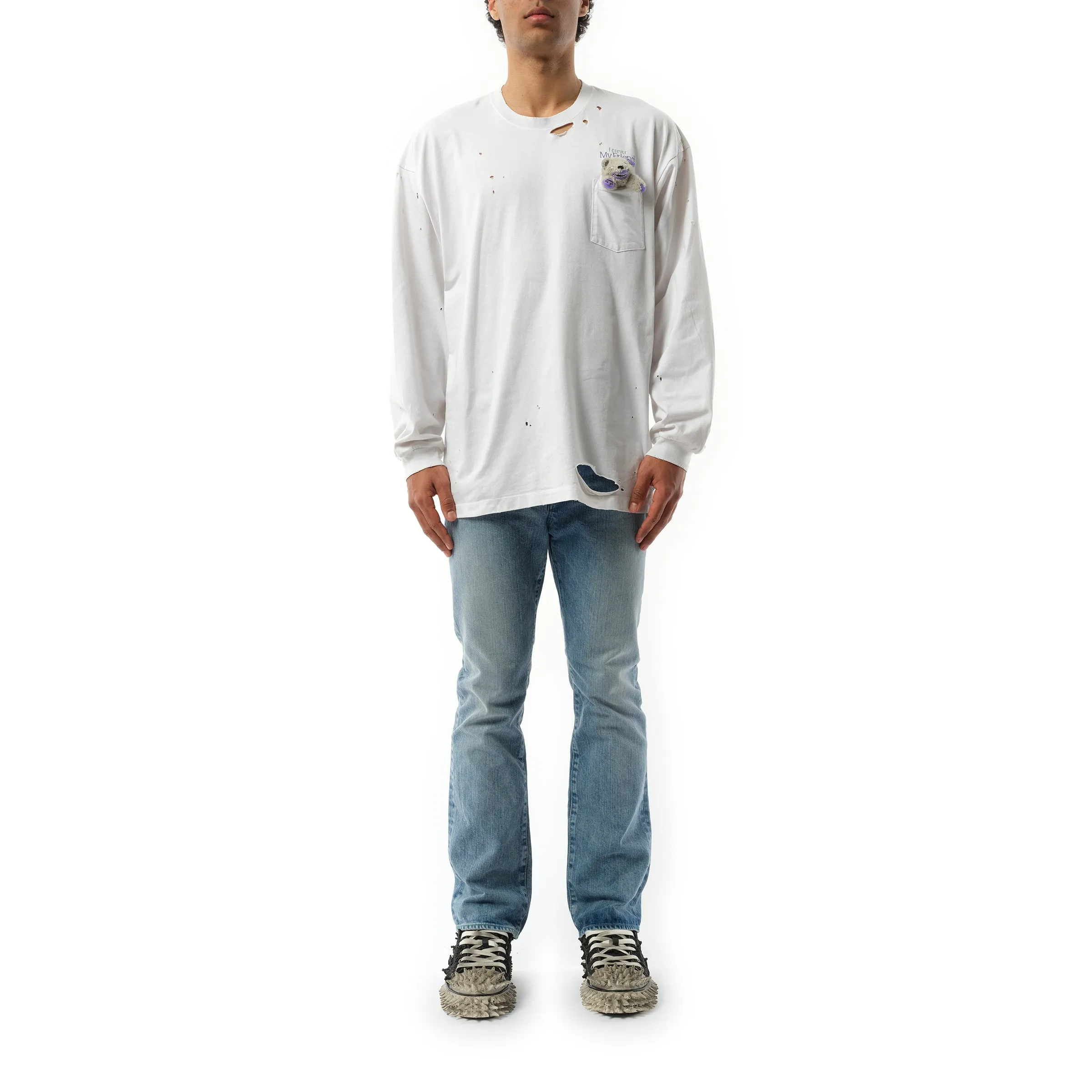 With my Friend Long Sleeve T-Shirt in White sold by MARAIS product image thumbnail 4