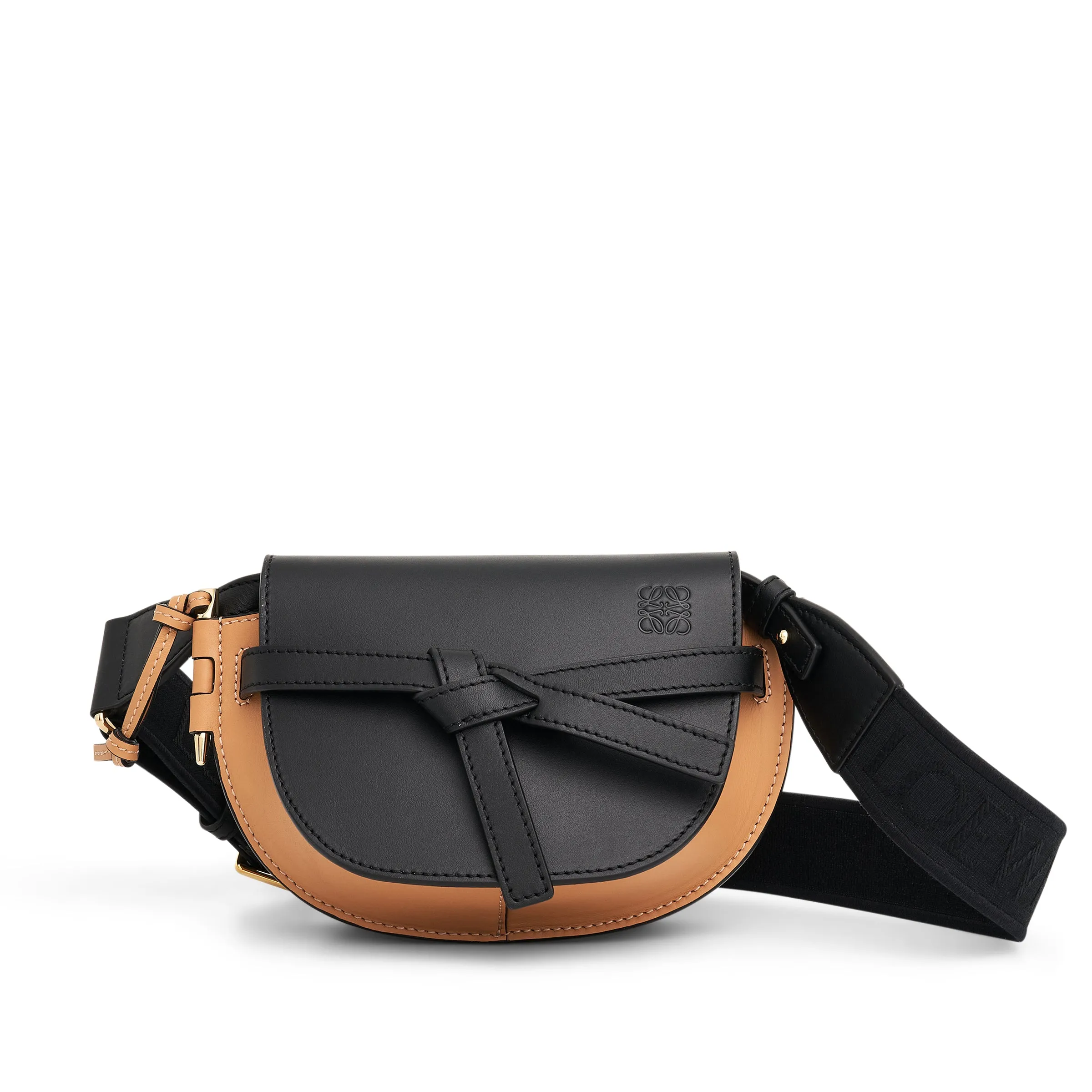 Mini Gate Dual Bag in Soft Calfskin and Jacquard Strap in Black/Warm Desert sold by MARAIS product image thumbnail 2