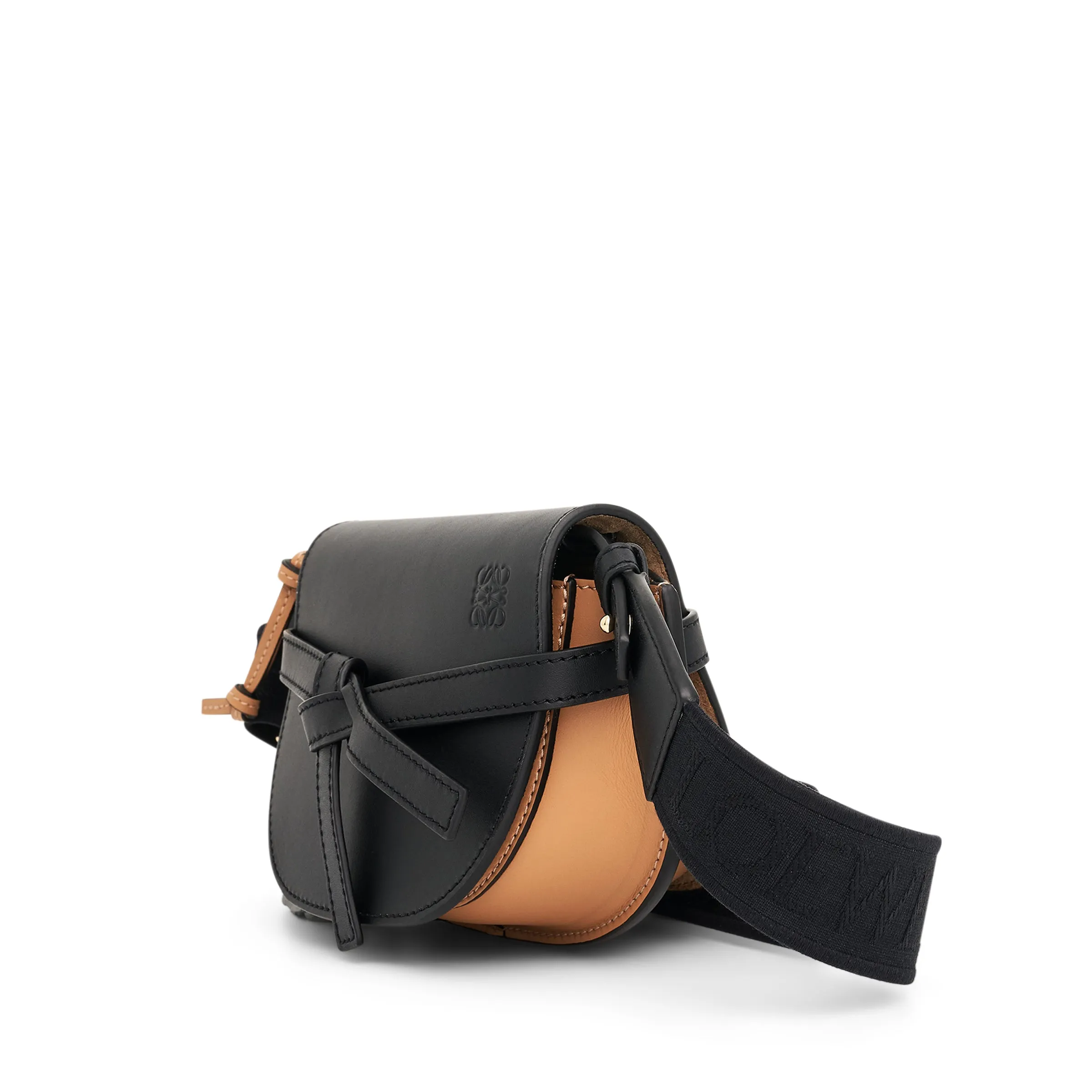 Mini Gate Dual Bag in Soft Calfskin and Jacquard Strap in Black/Warm Desert sold by MARAIS product image thumbnail 5