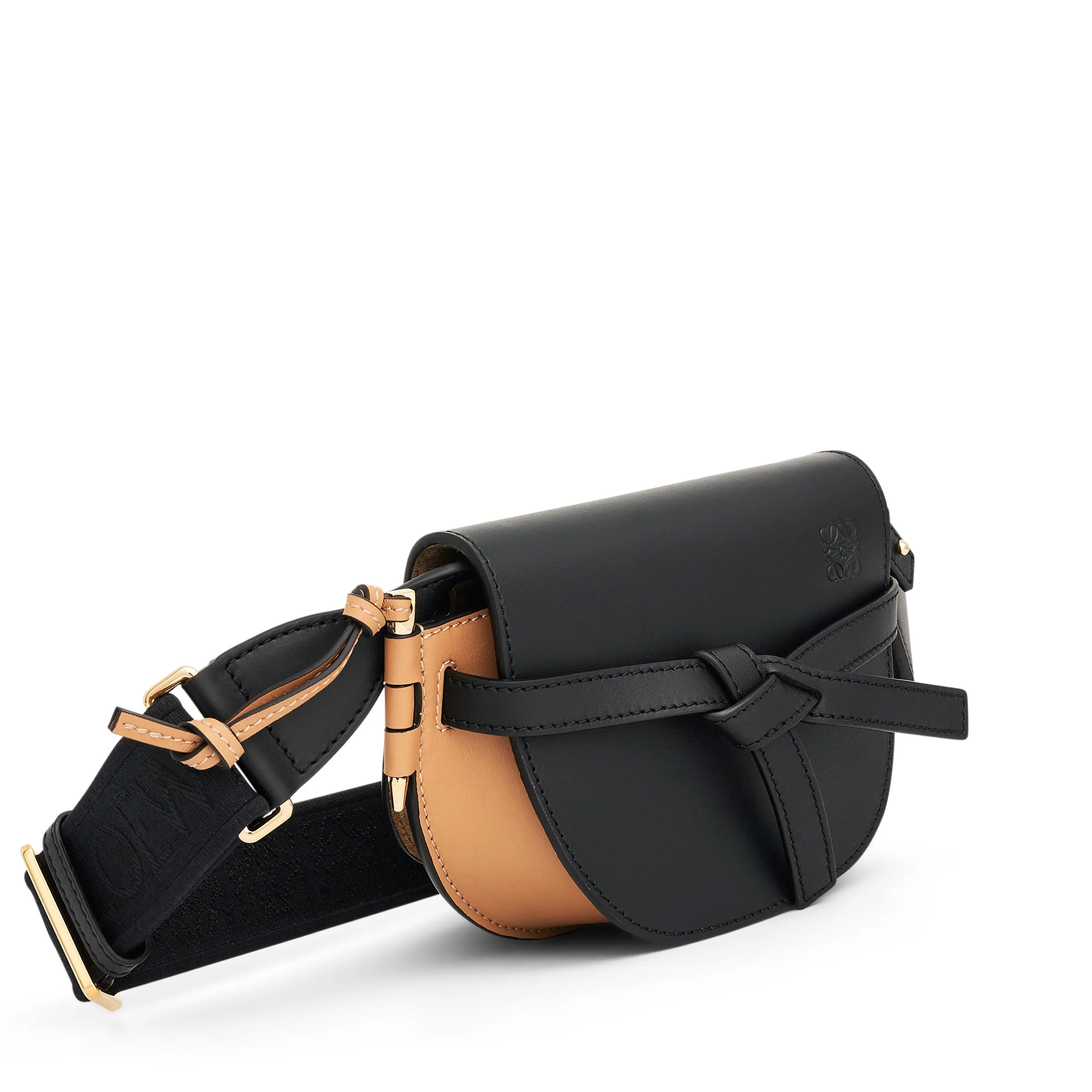 Mini Gate Dual Bag in Soft Calfskin and Jacquard Strap in Black/Warm Desert sold by MARAIS product image thumbnail 3