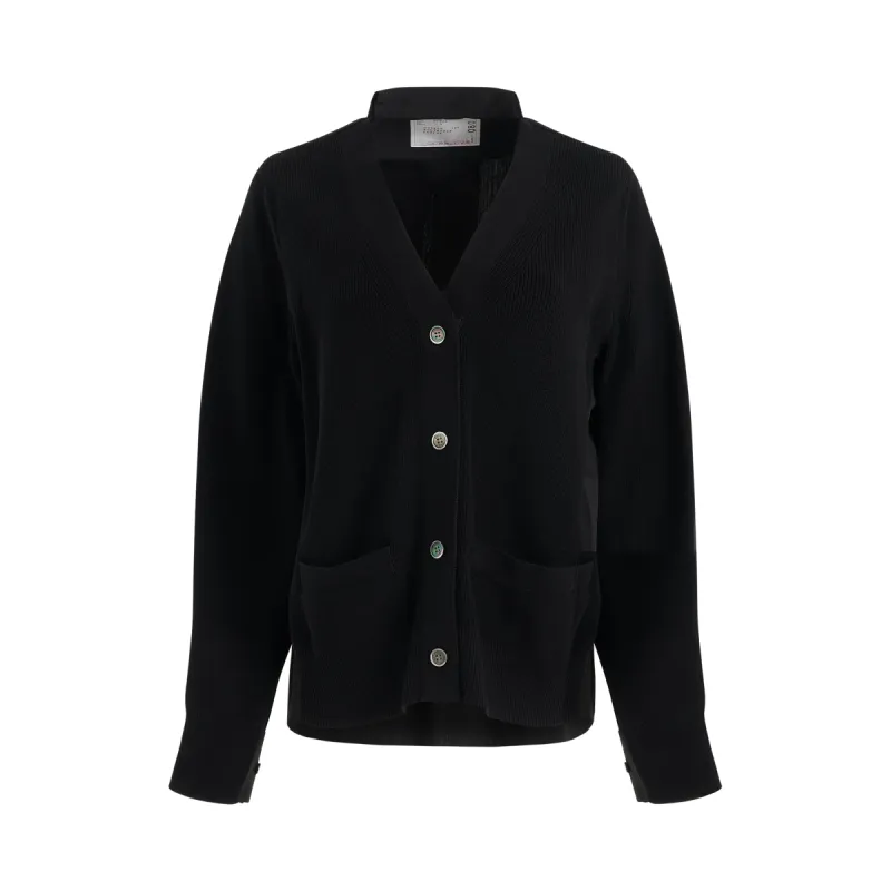 Panelled Cotton Cardigan in Black sold by MARAIS