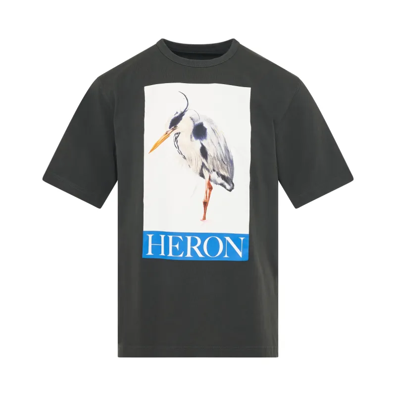 Heron Bird Painted Short Sleeve T-Shirt in Black/Blue sold by MARAIS
