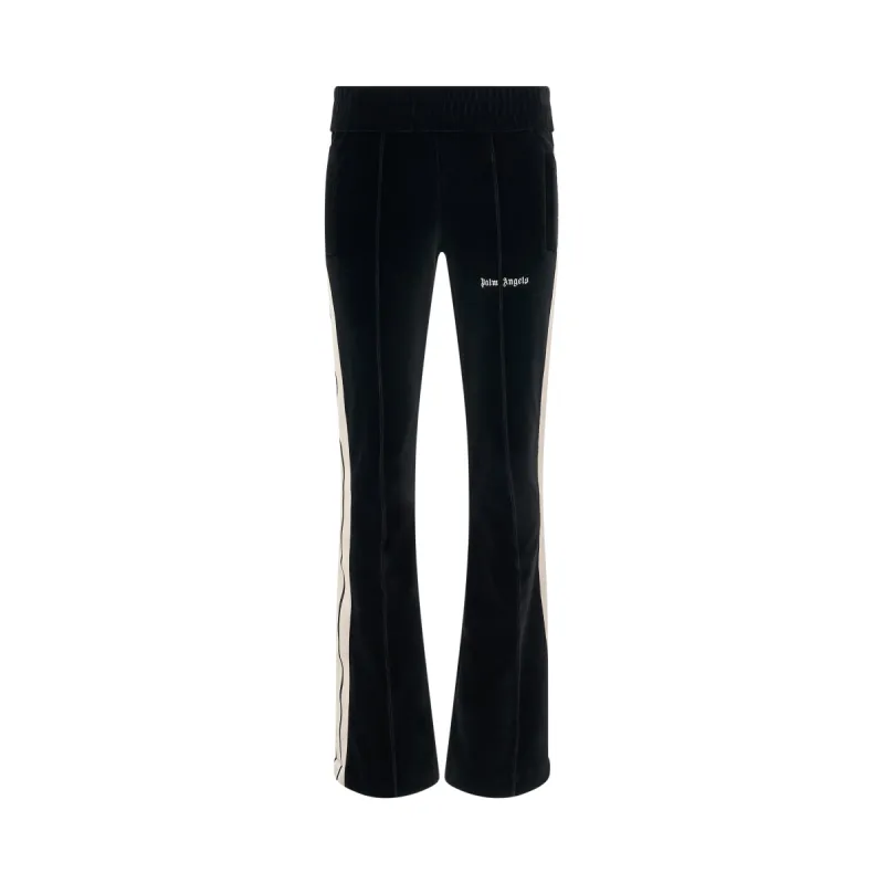 Velvet Flare Track Pants in Black/Off White sold by MARAIS