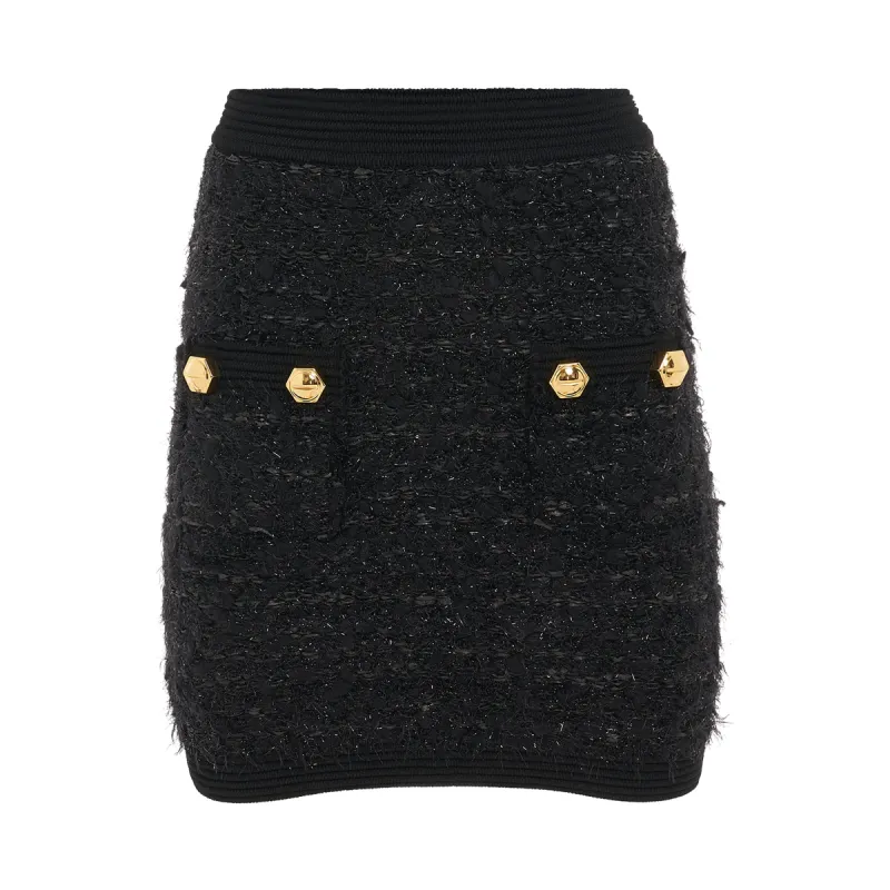 2 Pocket Ribbed Tweed Short Skirt in Black sold by MARAIS