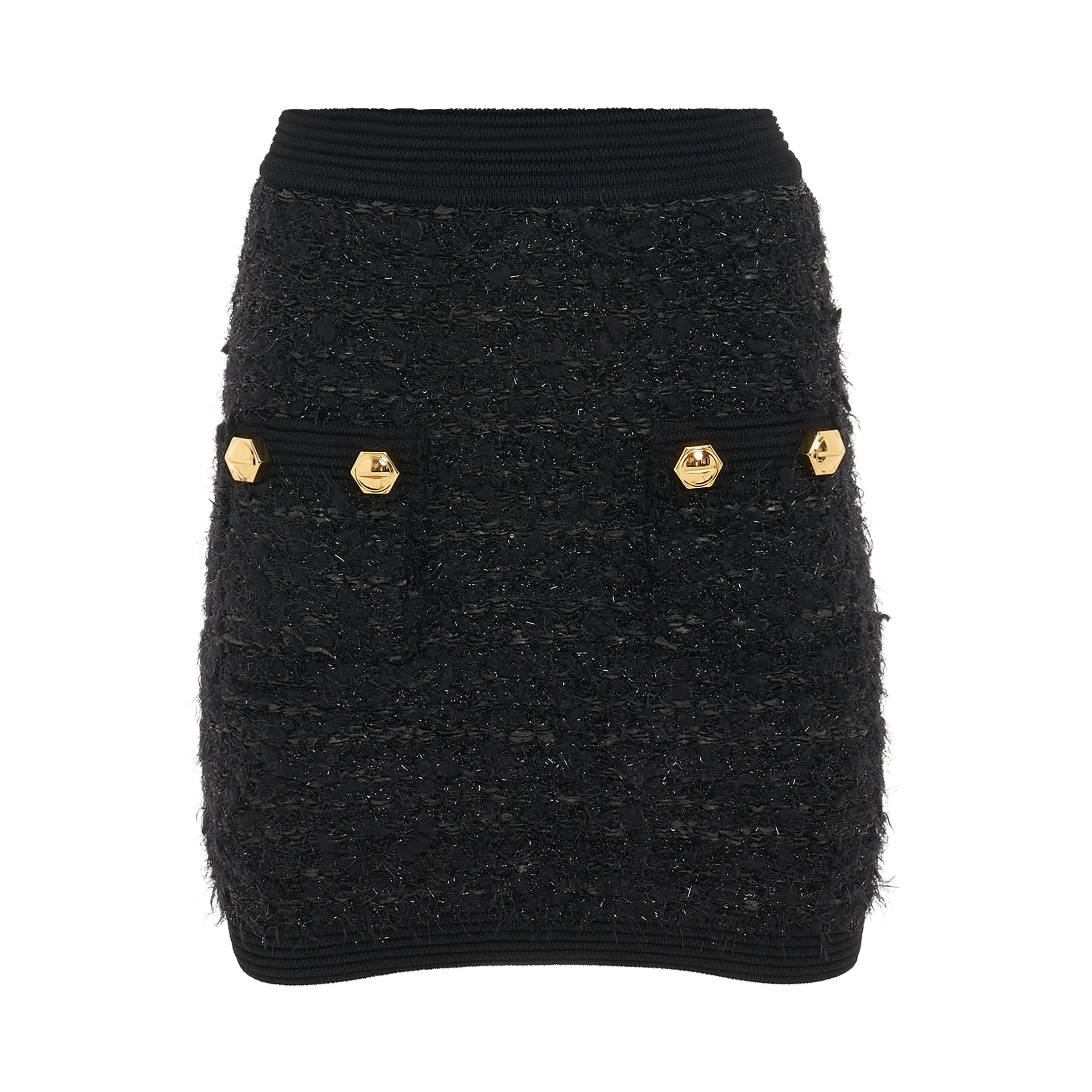 2 Pocket Ribbed Tweed Short Skirt in Black sold by MARAIS