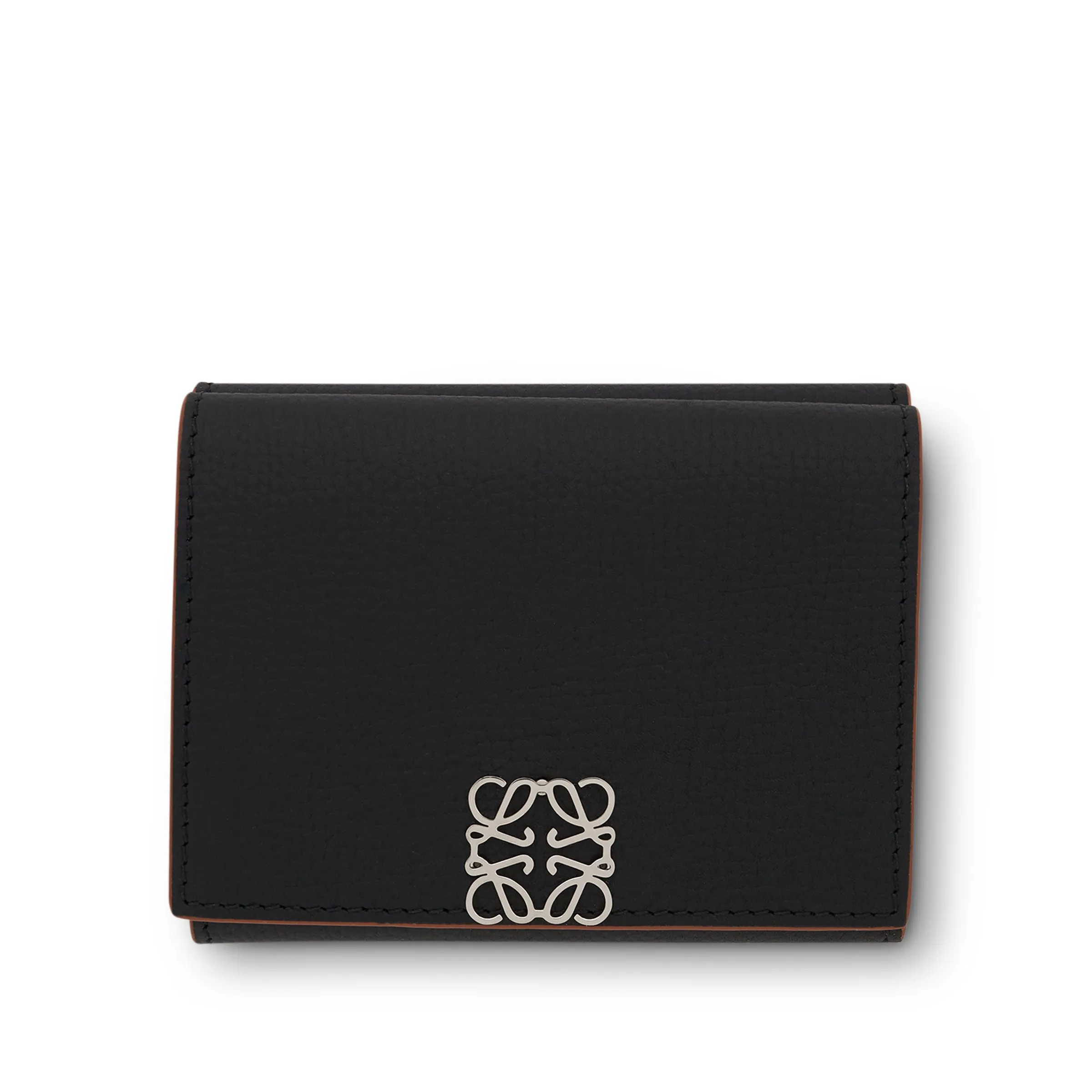 Anagram Trifold Wallet Pebble Grain Calfskin in Black sold by MARAIS