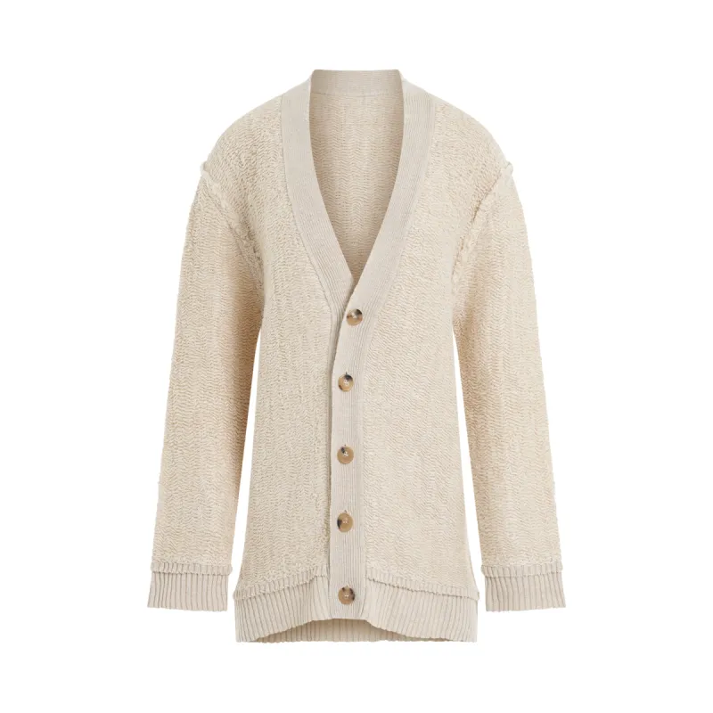 Raw Woven Oversize Knit Cardigan in Beige sold by MARAIS