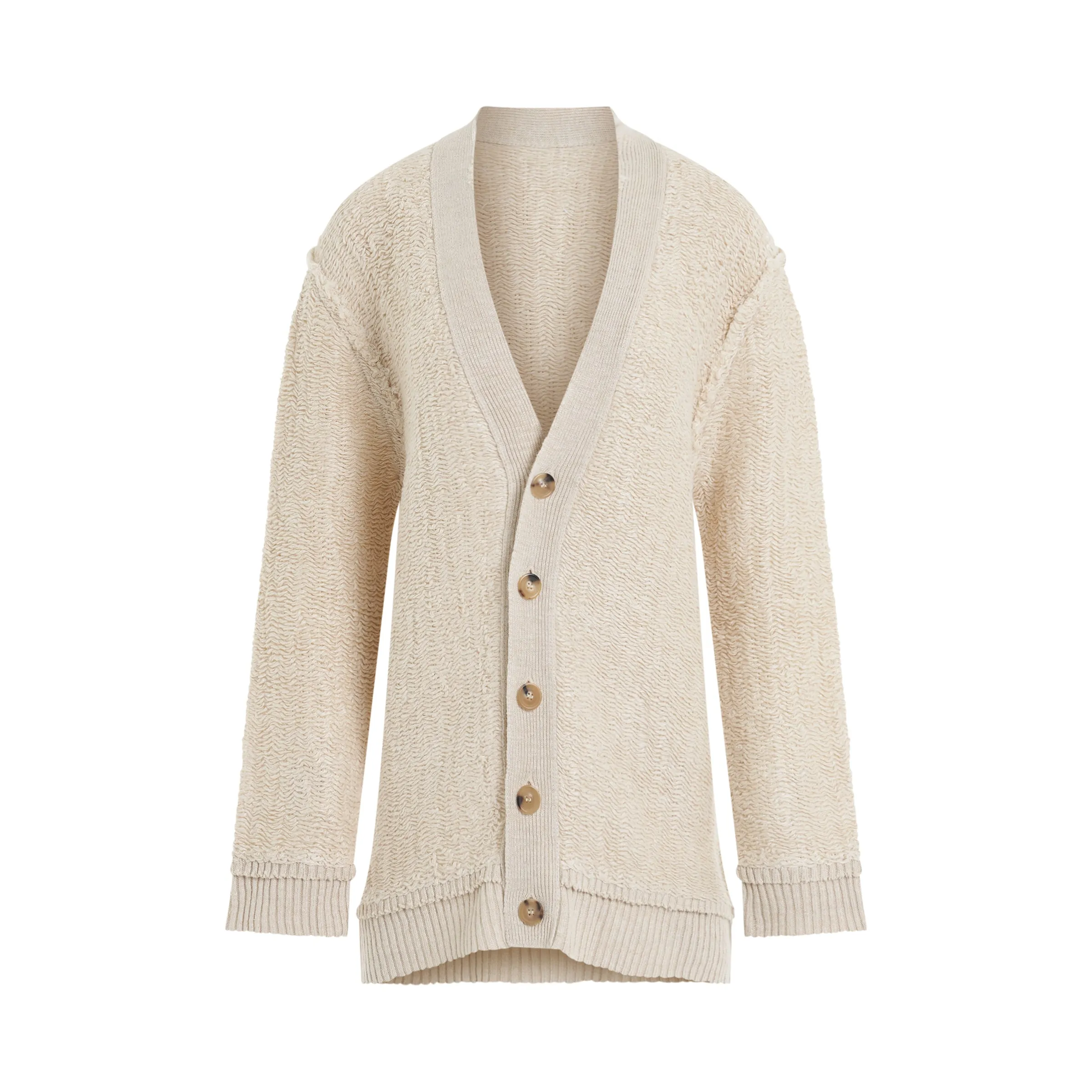 Raw Woven Oversize Knit Cardigan in Beige sold by MARAIS