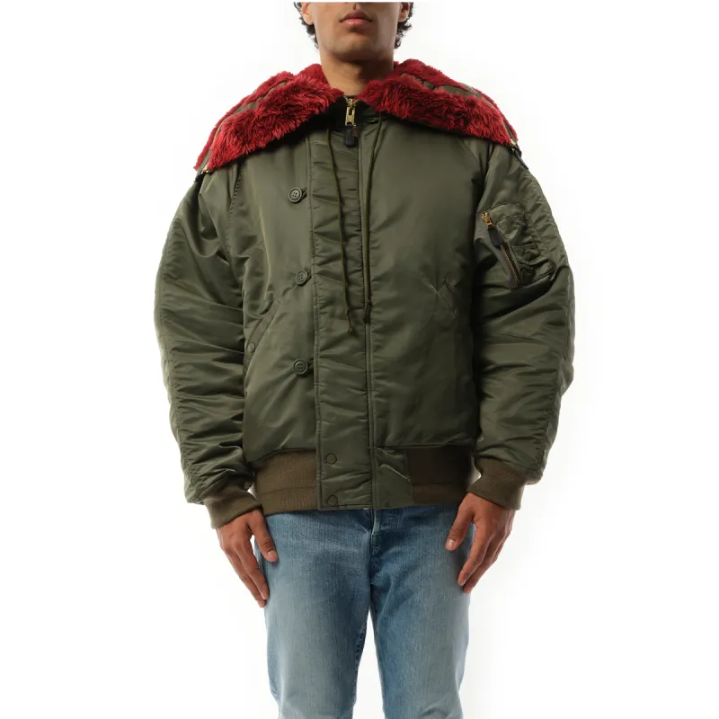 Petal Mouth Hood Bomber Jacket in Khaki sold by MARAIS