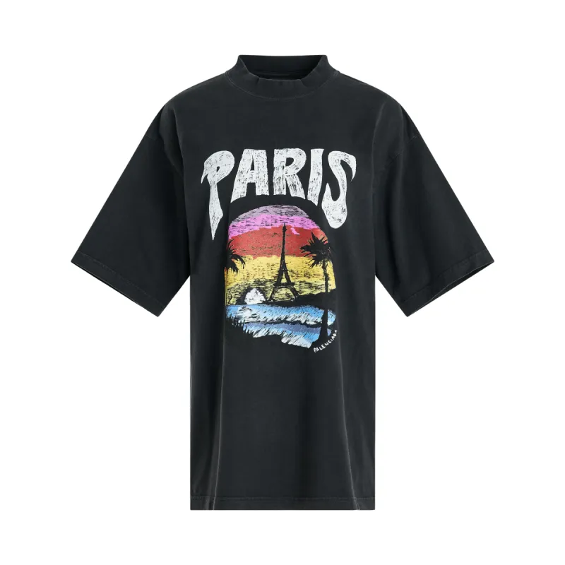 Tropical Paris Logo T-Shirt in Faded Black/White made by MARAIS