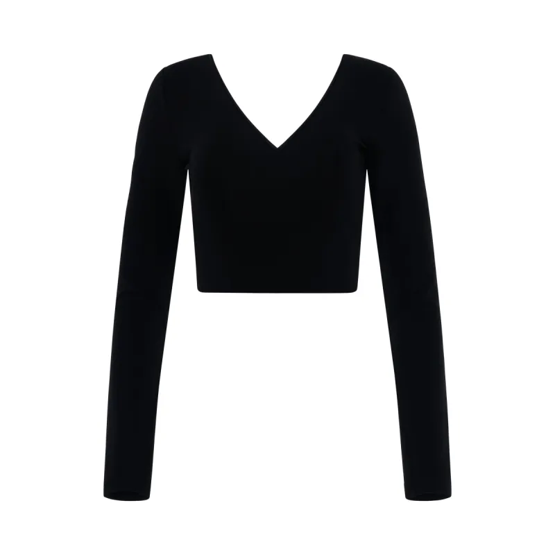 Long Sleeves Cropped V Neck Top in Black sold by MARAIS
