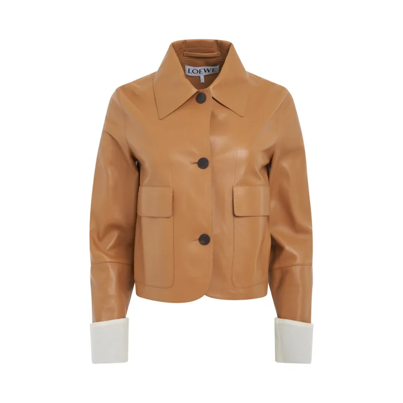Button Jacket in Nappa Lambskin in Warm Desert made by Loewe
