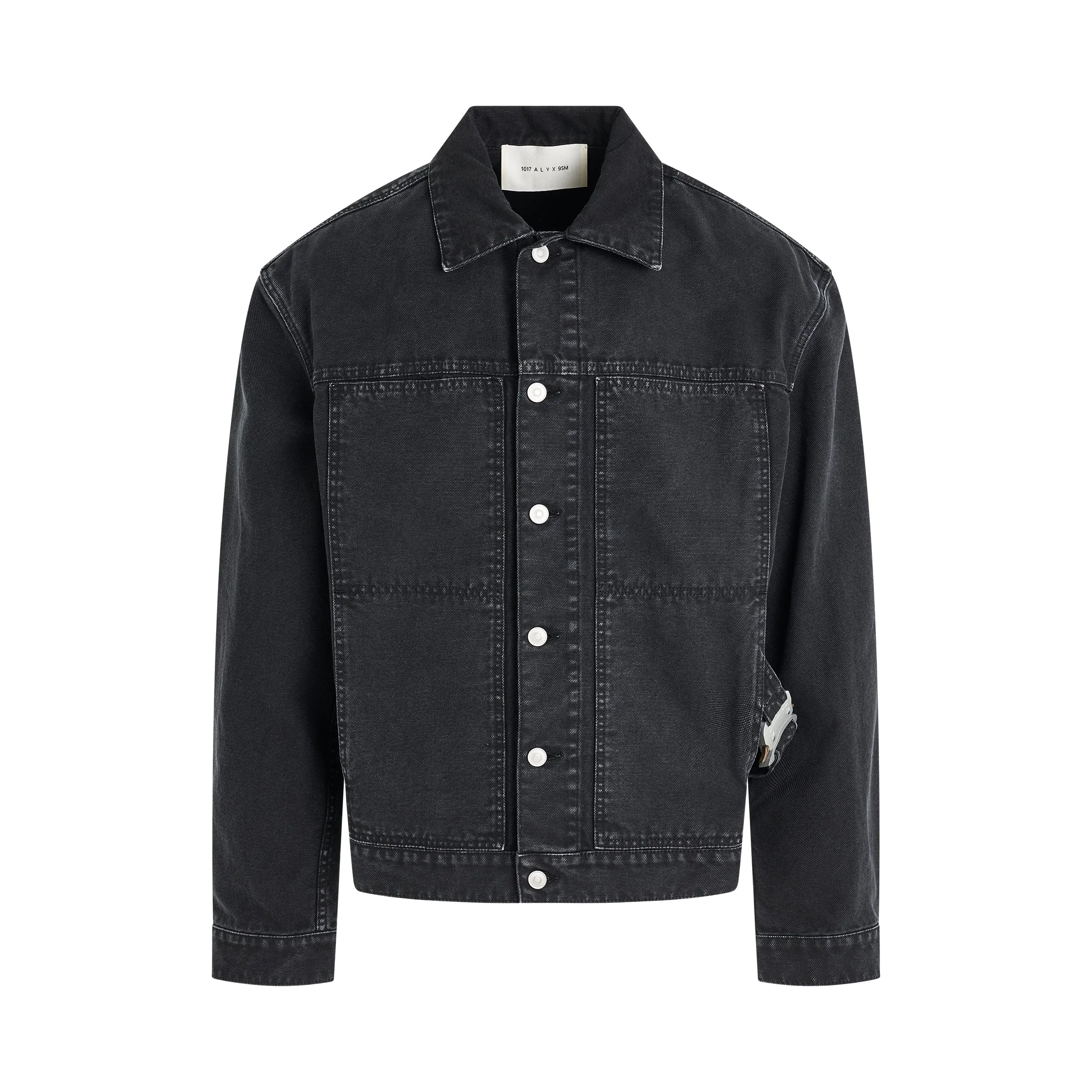 Buckle Denim Jacket in Washed Black sold by MARAIS