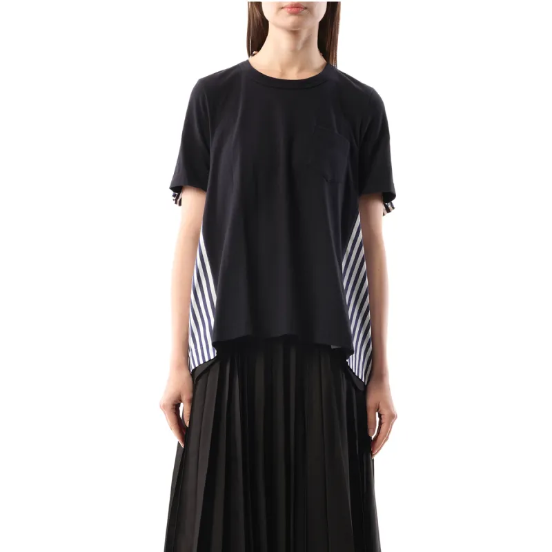 Cotton Poplin x Cotton Jersey T-Shirt in Navy/Navy Stripe sold by MARAIS