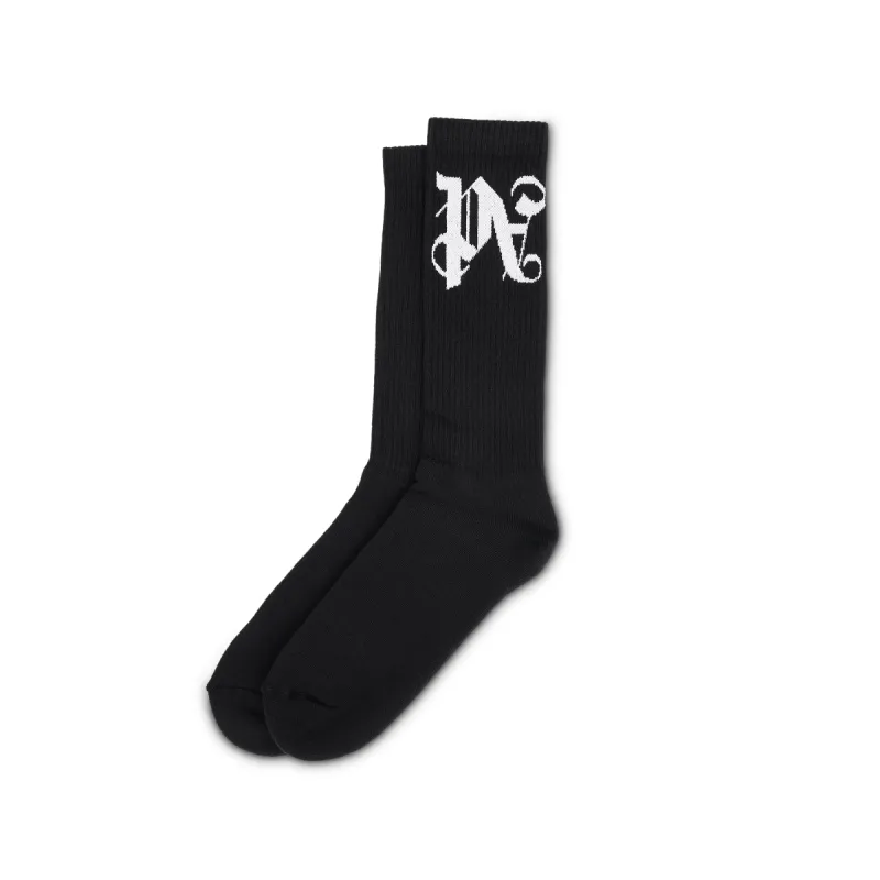 Monogram Print Socks in Black/White sold by MARAIS